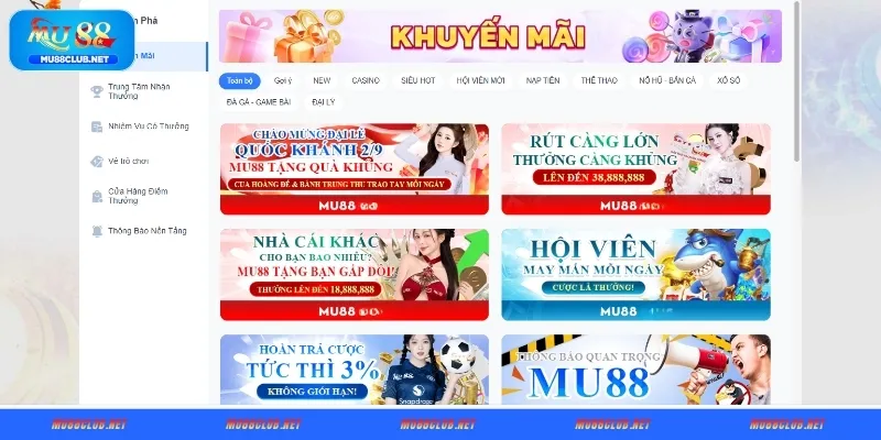 Các chương trình khuyến mãi nổi bật của MU88