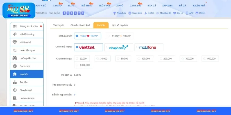 Nạp tiền bằng thẻ cào