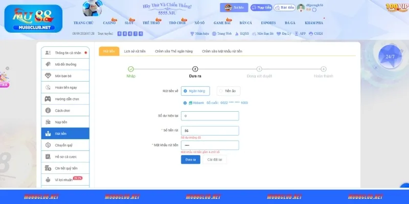 Nhập số tiền muốn rút