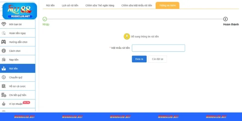Thiết lập pass rút tiền